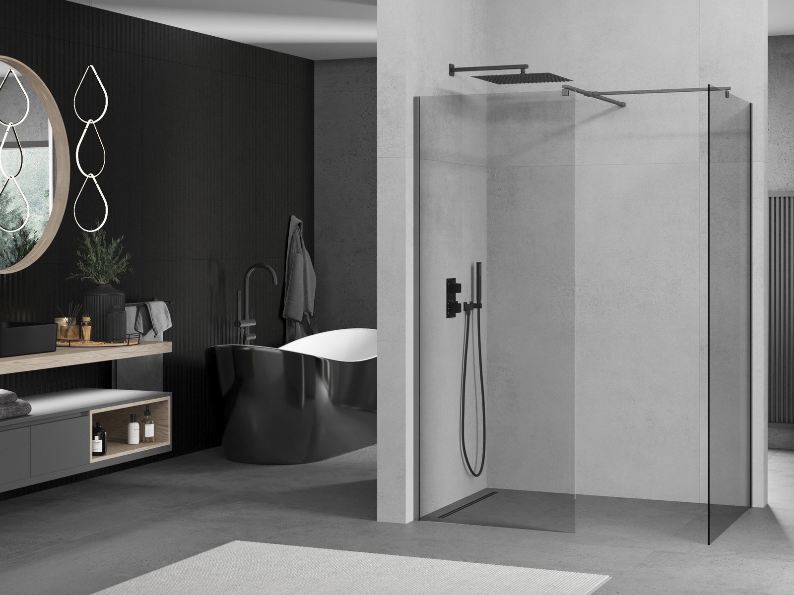 Mexen Kioto ścianka prysznicowa Walk-in 100 x 100 cm, transparent, gun metal - 800-100-202-95-00-100